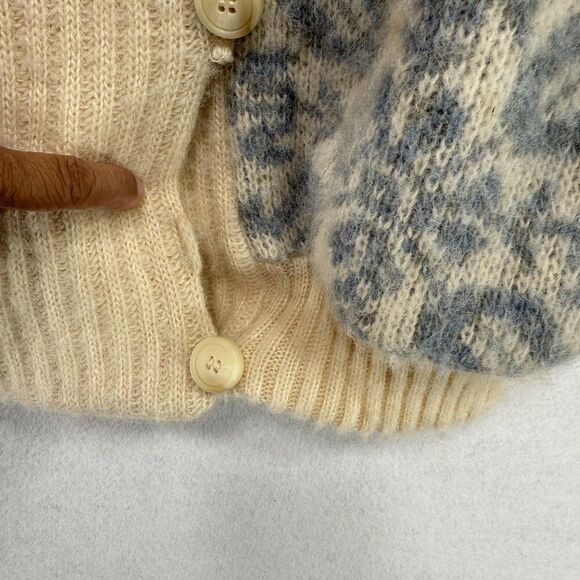 Vtg Hilda Ltd Cardigan Women S Cream Blue Wool Knit Icelandic Shawl Collar 80s - Picture 6 of 12